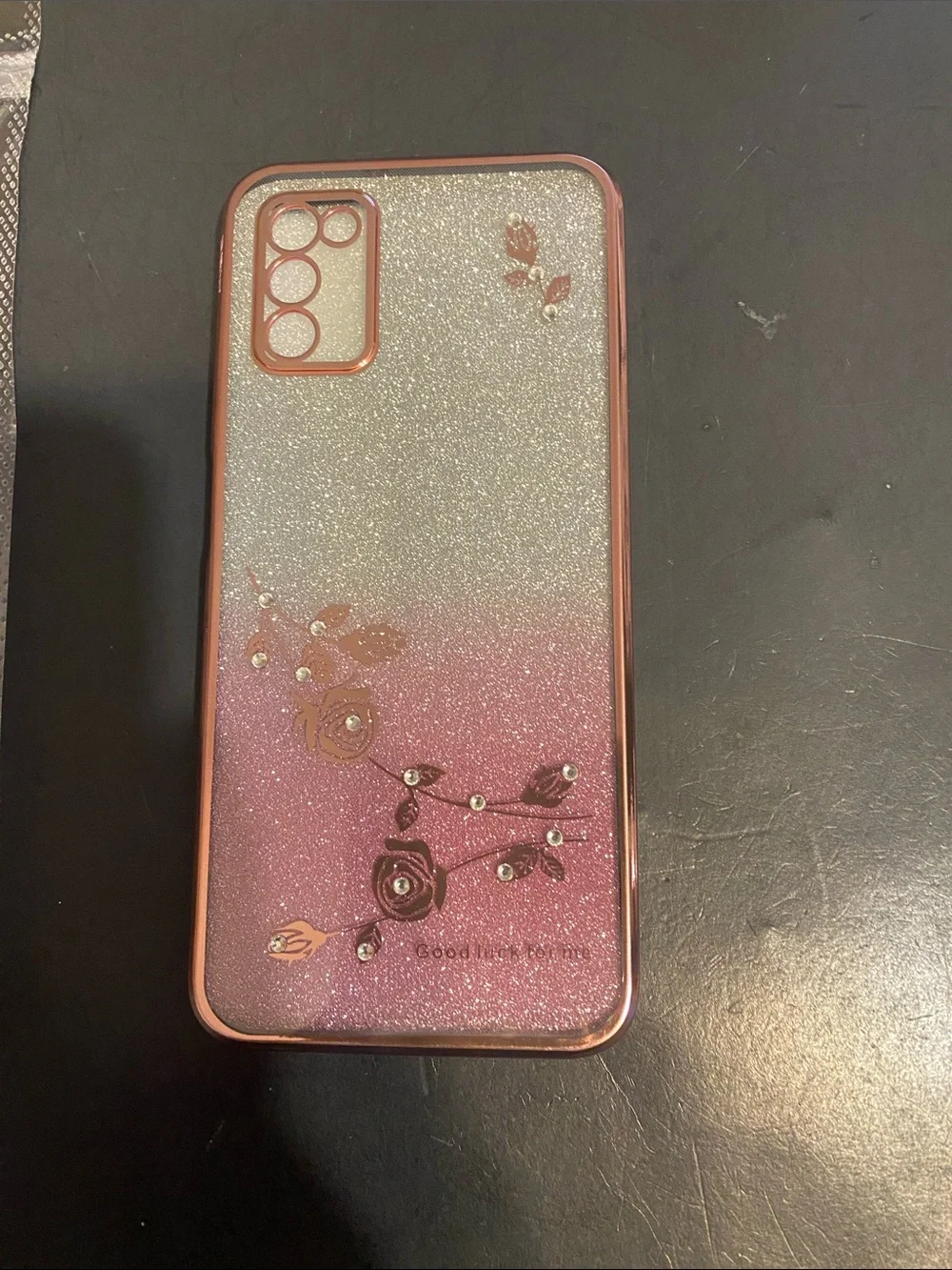 Glitter Pink Gradient Floral Phone Case with Rhinestones